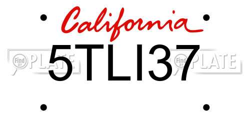5TLI37 California License Plate