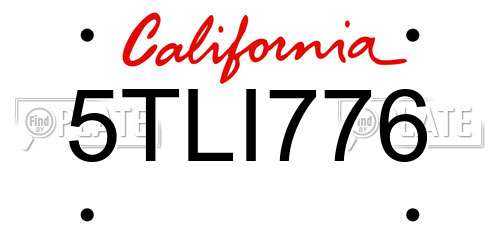 5TLI776 California License Plate
