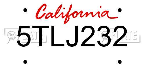 5TLJ232 California License Plate