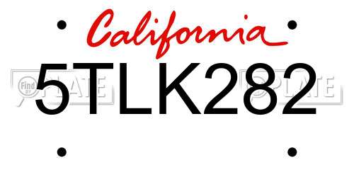 5TLK282 California License Plate