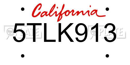 5TLK913 California License Plate
