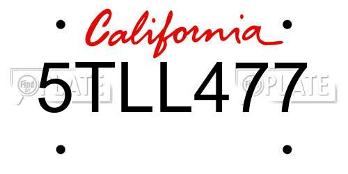 5TLL477 California License Plate