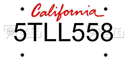 5TLL558 California License Plate