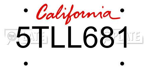 5TLL681 California License Plate