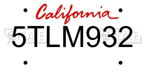 5TLM932 California License Plate