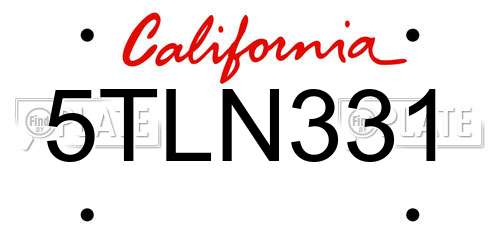 5TLN331 California License Plate