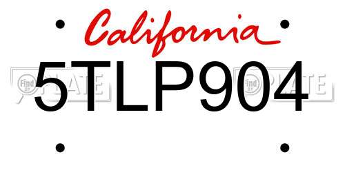 5TLP904 California License Plate
