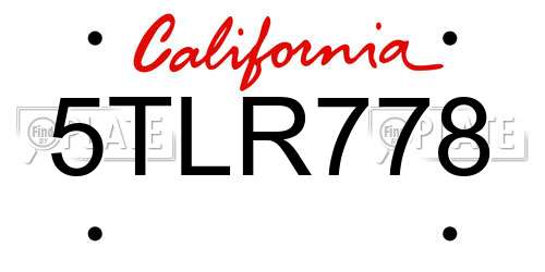 5TLR778 California License Plate
