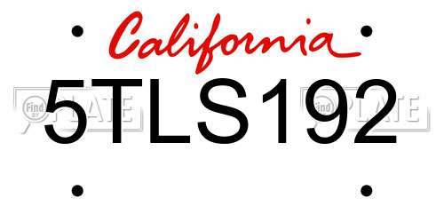 5TLS192 California License Plate