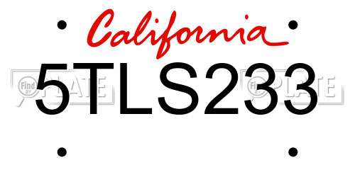 5TLS233 California License Plate
