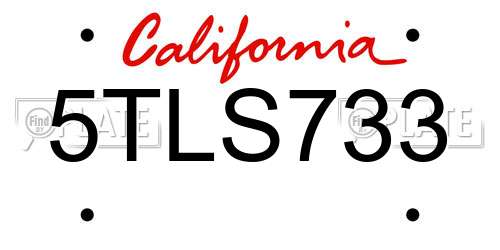 5TLS733 California License Plate