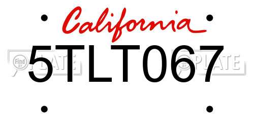 5TLT067 California License Plate