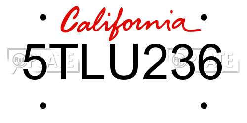 5TLU236 California License Plate