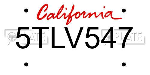 5TLV547 California License Plate