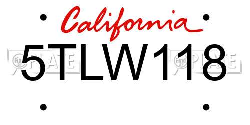 5TLW118 California License Plate