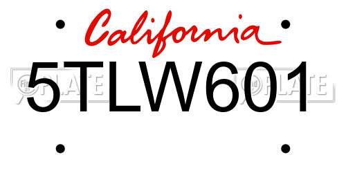 5TLW601 California License Plate