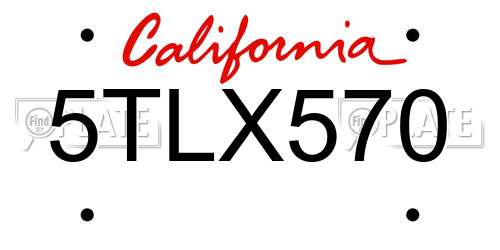 5TLX570 California License Plate