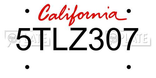 5TLZ307 California License Plate