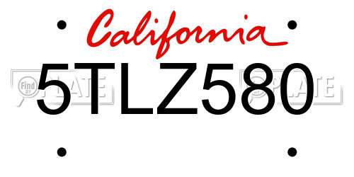 5TLZ580 California License Plate