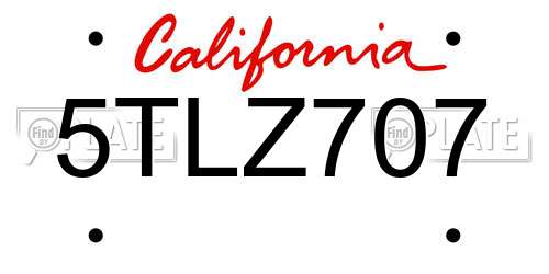 5TLZ707 California License Plate