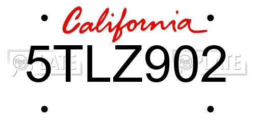 5TLZ902 California License Plate