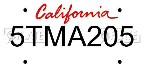 5TMA205 California License Plate
