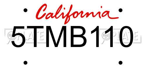 5TMB110 California License Plate