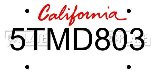 5TMD803 California License Plate