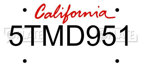 5TMD951 California License Plate