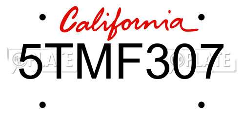 5TMF307 California License Plate