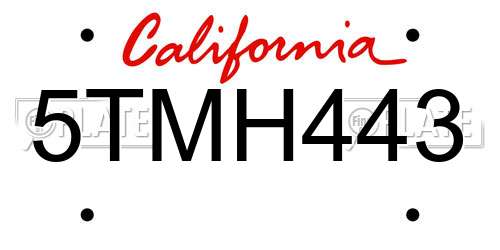 5TMH443 California License Plate