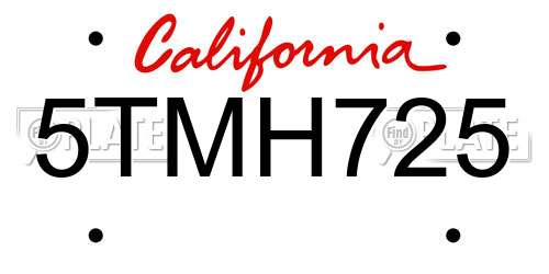 5TMH725 California License Plate