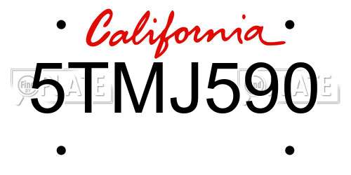 5TMJ590 California License Plate