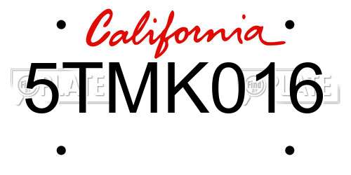 5TMK016 California License Plate