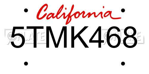 5TMK468 California License Plate