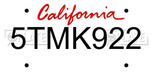 5TMK922 California License Plate