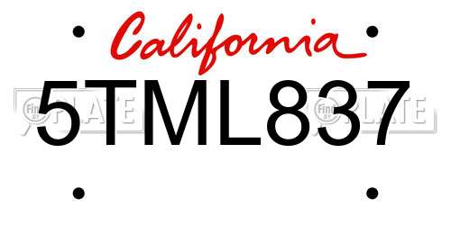 5TML837 California License Plate