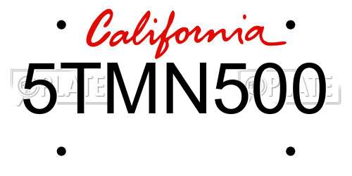 5TMN500 California License Plate