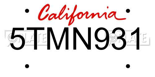 5TMN931 California License Plate