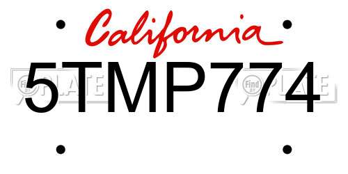 5TMP774 California License Plate