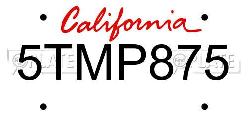 5TMP875 California License Plate