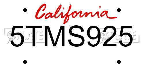 5TMS925 California License Plate