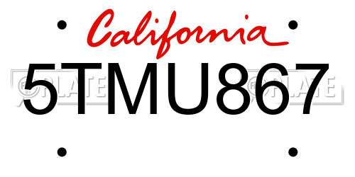 5TMU867 California License Plate