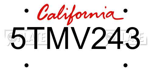 5TMV243 California License Plate