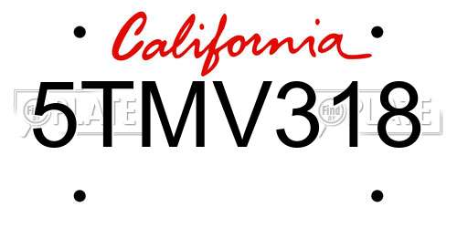 5TMV318 California License Plate