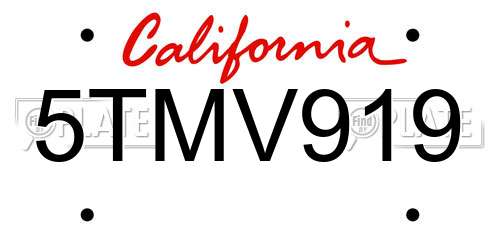 5TMV919 California License Plate
