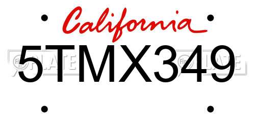 5TMX349 California License Plate