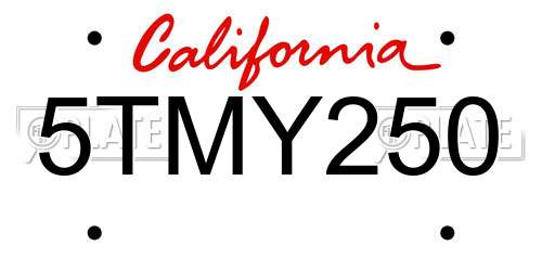 5TMY250 California License Plate