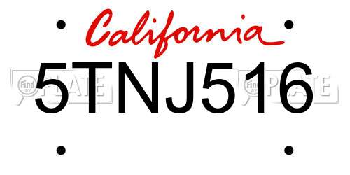 5TNJ516 California License Plate