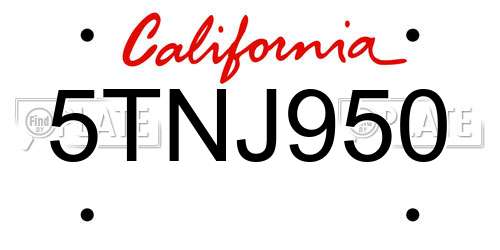 5TNJ950 California License Plate